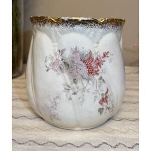 Antique K.T. & K. Co. Semi-Vitreous Porcelain Floral Gilded Scalloped Vase 6.25"